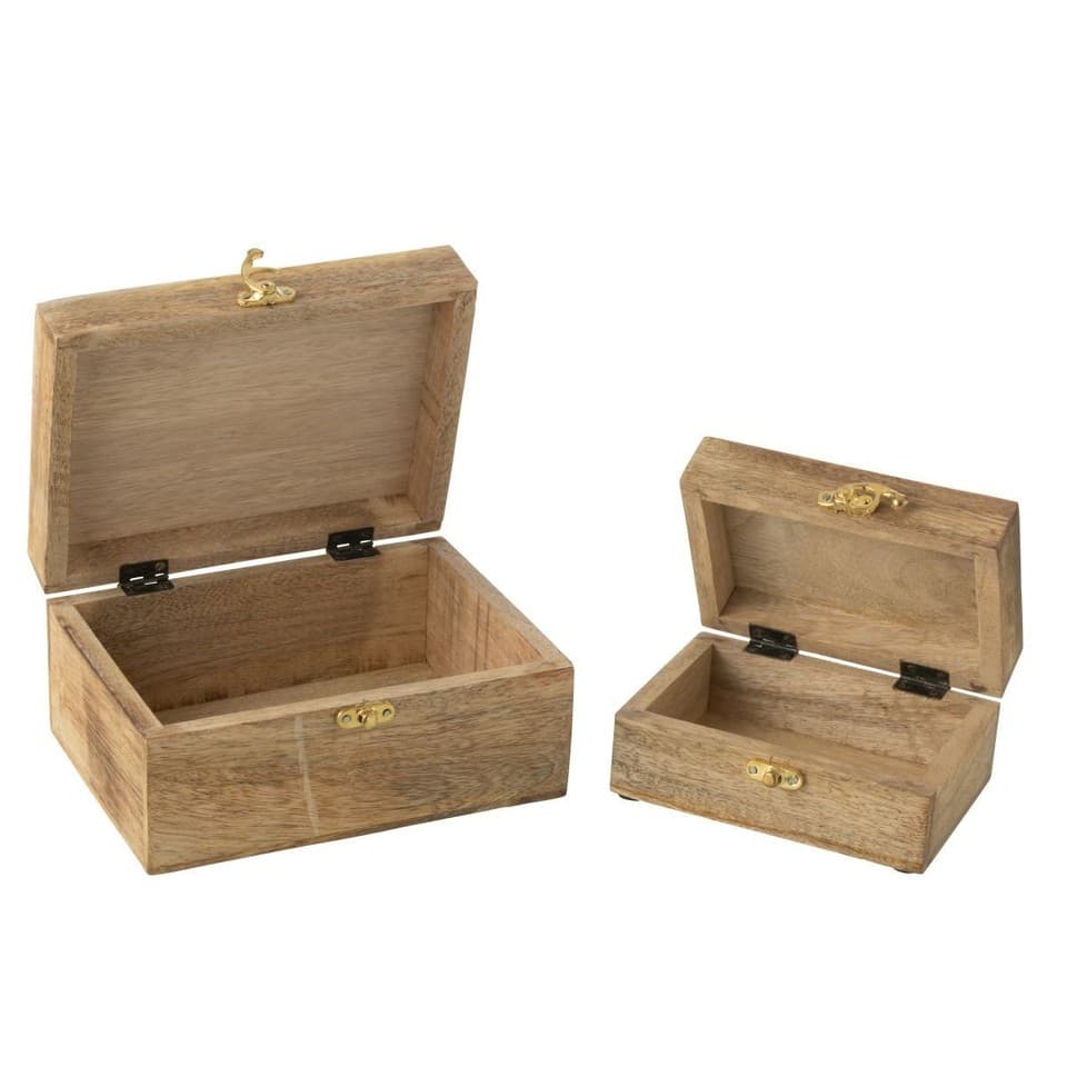 Lot de 2 Boîtes Déco en Bois "Cœur" 20cm Rouge & Naturel