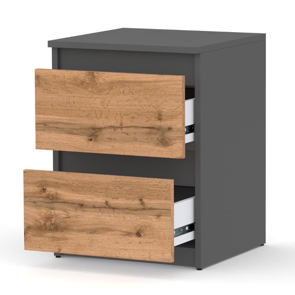 Table de chevet Wotan Loft 40 cm en chêne gris mat, grande table de chevet pour