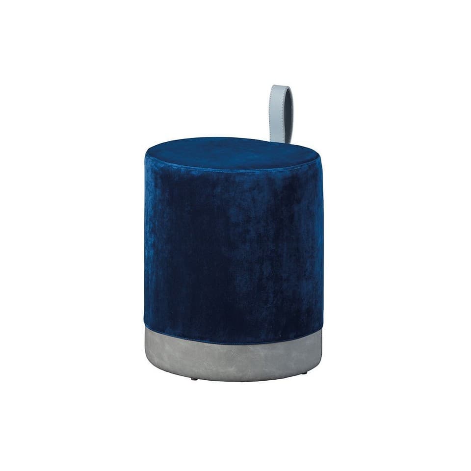 Pouf Design en Velours à Poignée "Laly" 43cm Bleu