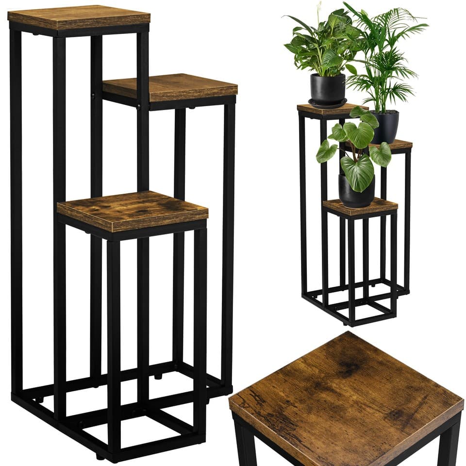Présentoir à fleurs sur pied Munir Rustic en chêne noir vieilli