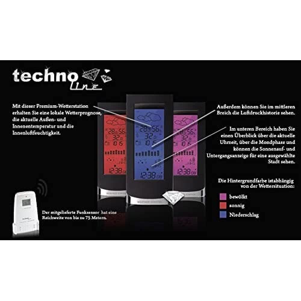 Technoline WS 6501 Station Météo Optique de Vernis de Piano Noir