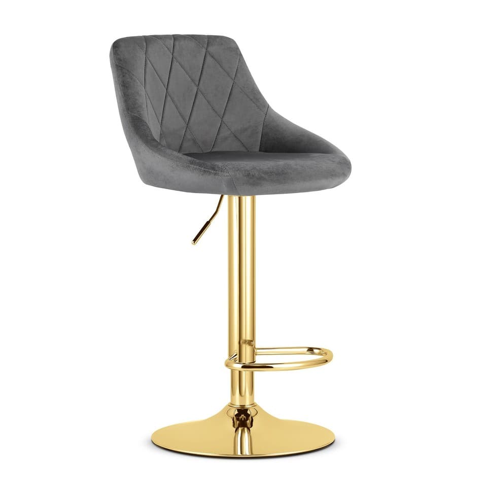 Tabouret KAST - velours gris / piètement doré