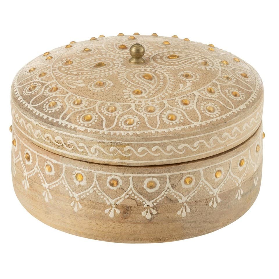 Boîte Déco en Bois "Perle du Sahara" 14cm Naturel