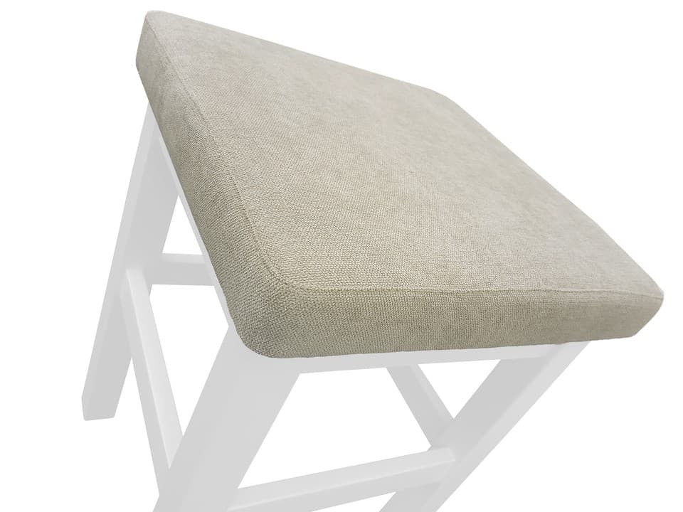 Tabouret en bois blanc, assise rembourrée dans des couleurs sélectionnables