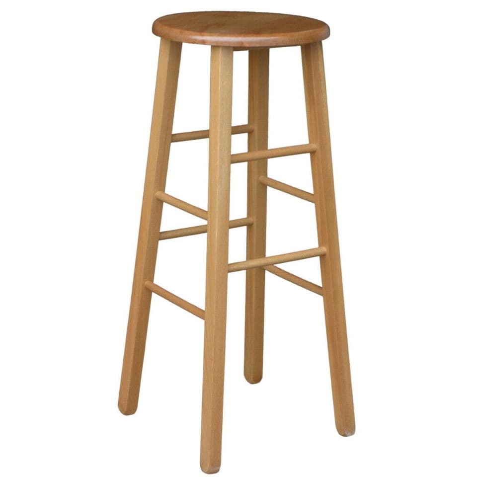 Tabouret En Bois Avec Assise Ronde H 80 Cm Noyer Clair Pieds Droits