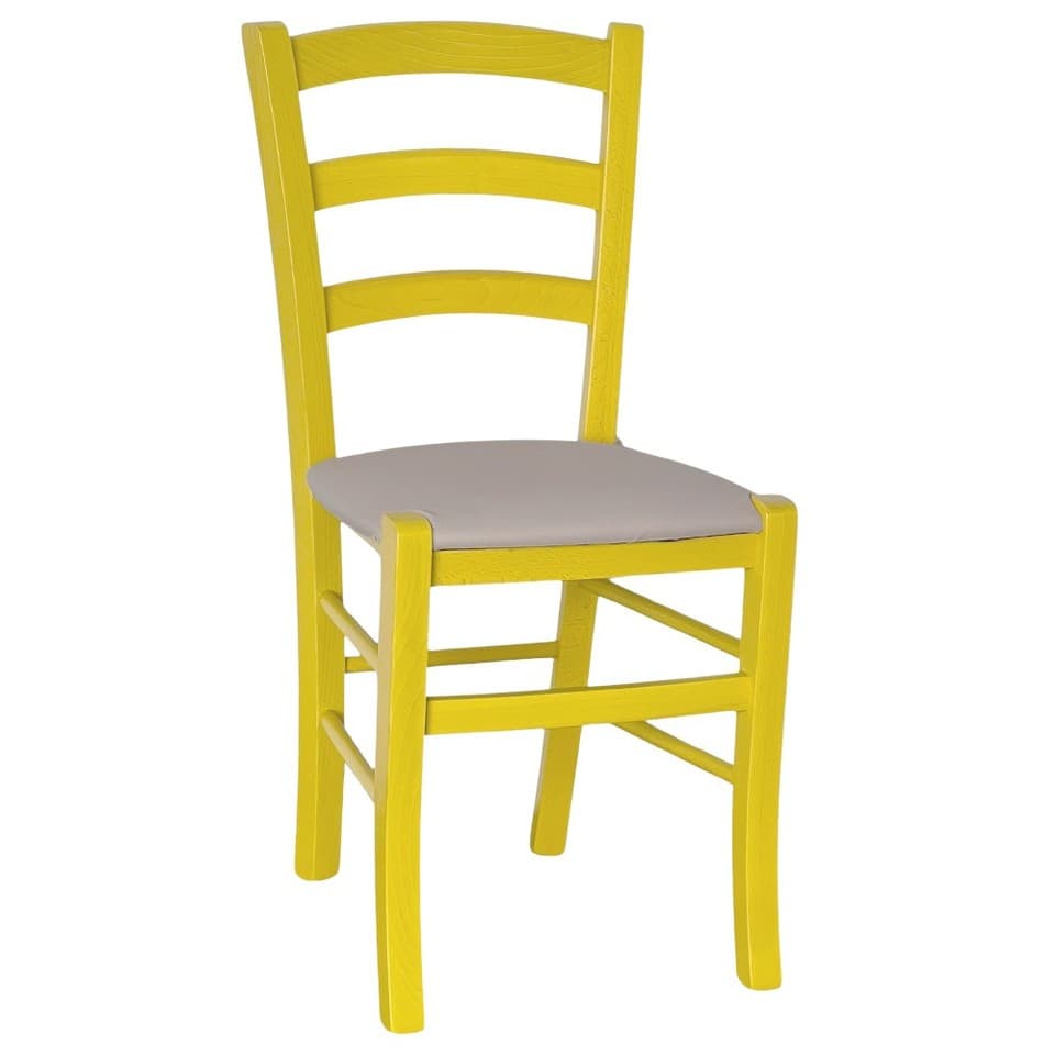 Chaises Salle À Manger Venezia Bois Jaune Assise Simili-Cuir Taupe
