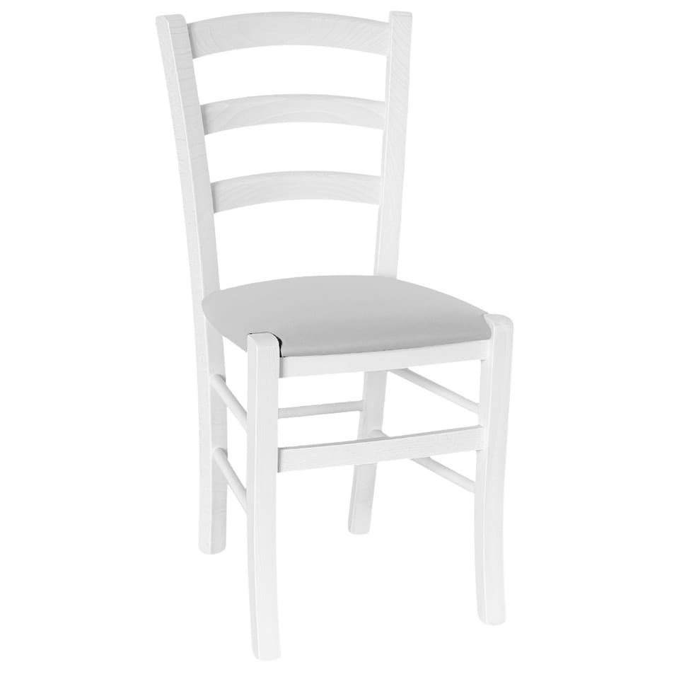 Chaises Salle à Manger Venezia Bois Faggio Blanc, Assise Similicuir Gris