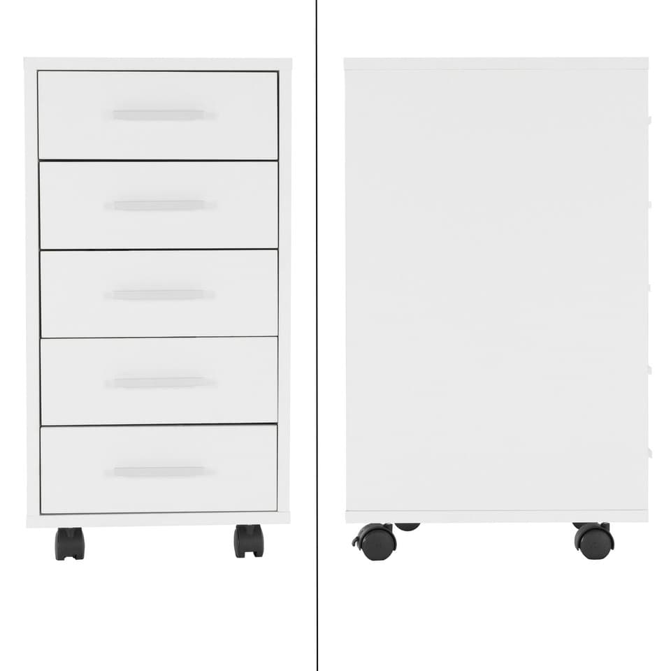 Caisson à 5 tiroirs de bureau avec roulettes armoire de rangement blanc moderne