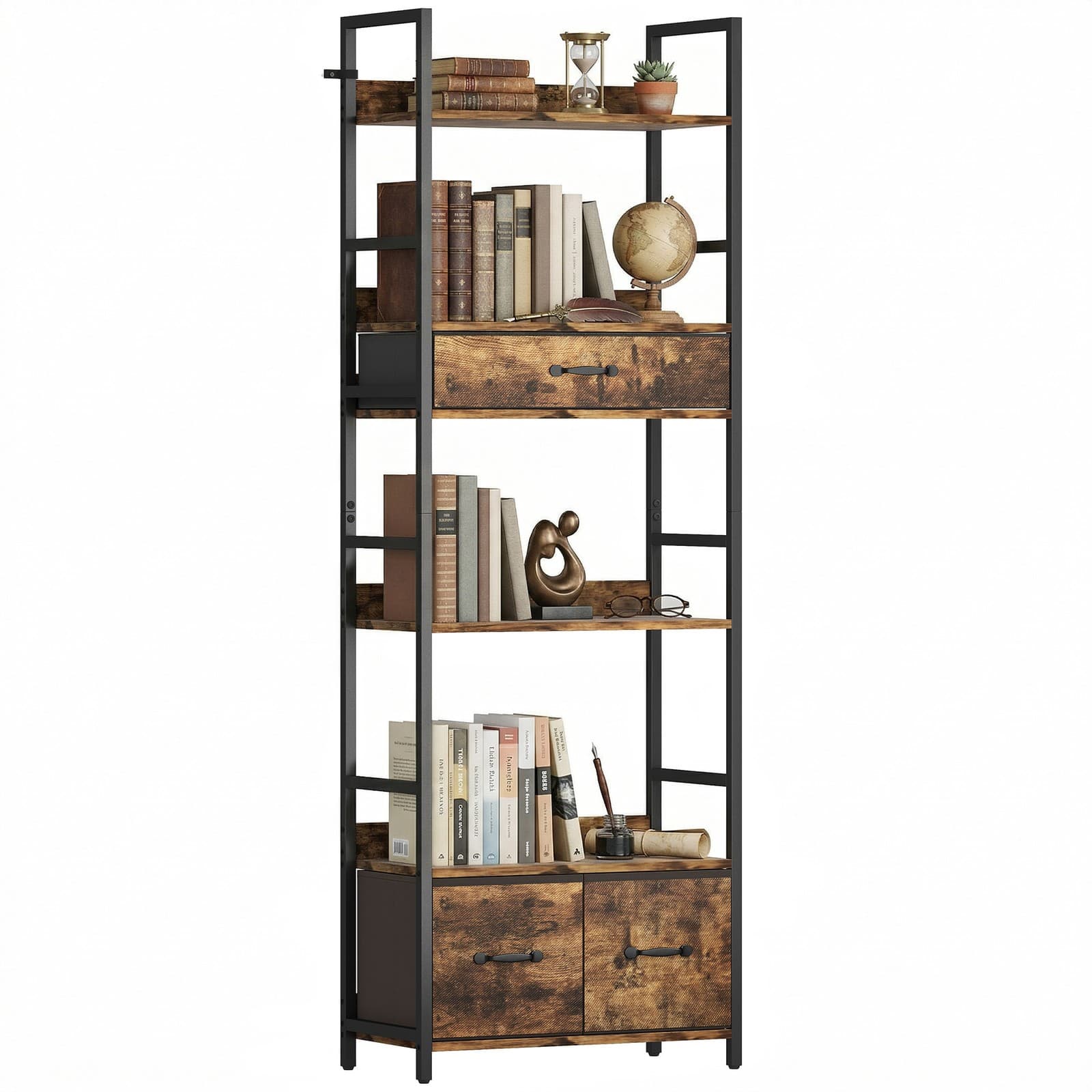 HOMCOM Bibliothèque 60x30x176cm Brun Rustique