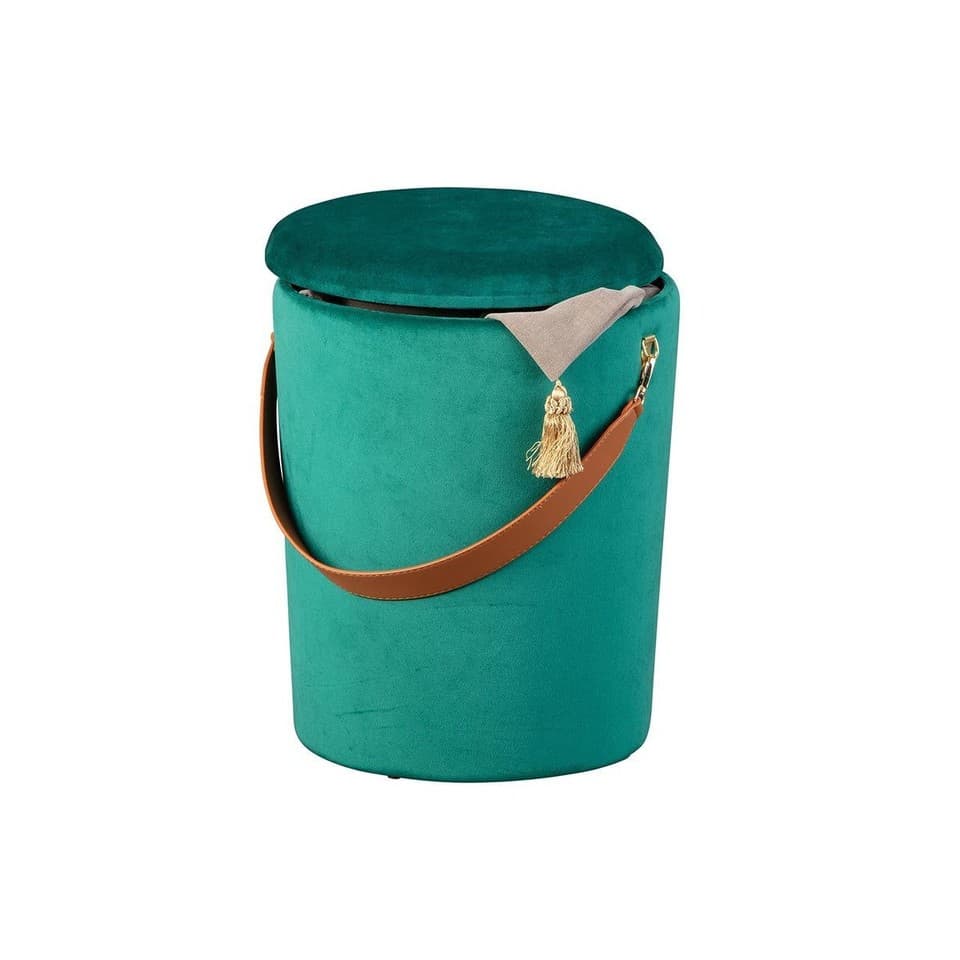 Pouf Coffre en Velours à Sangle "Yola" 45cm Vert