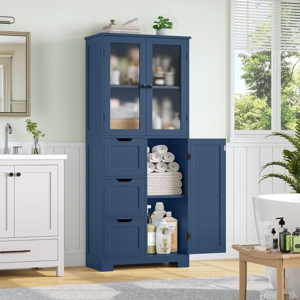 Meuble de Salle de Bain, Meuble de Rangement avec Tiroirs et Armoire avec la Por