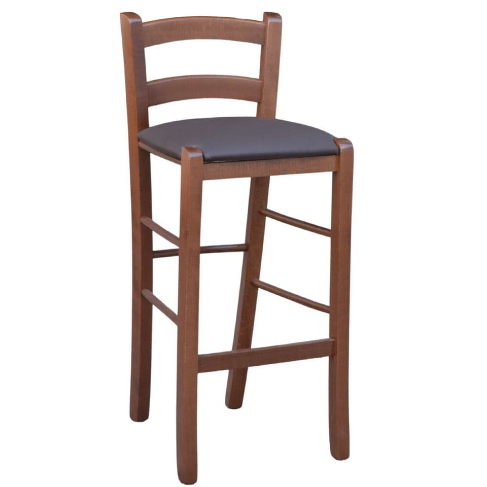 Tabouret en Bois Noyer Sombre H 67 Siège Rembourré En Cuir Artificiel Brun