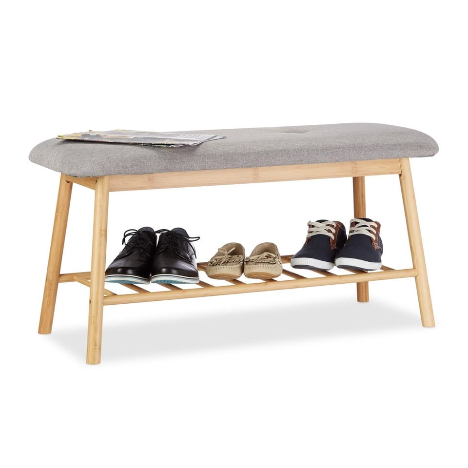 Banc à chaussures en bambou 120 kg 2 places banc de rangement chaussures