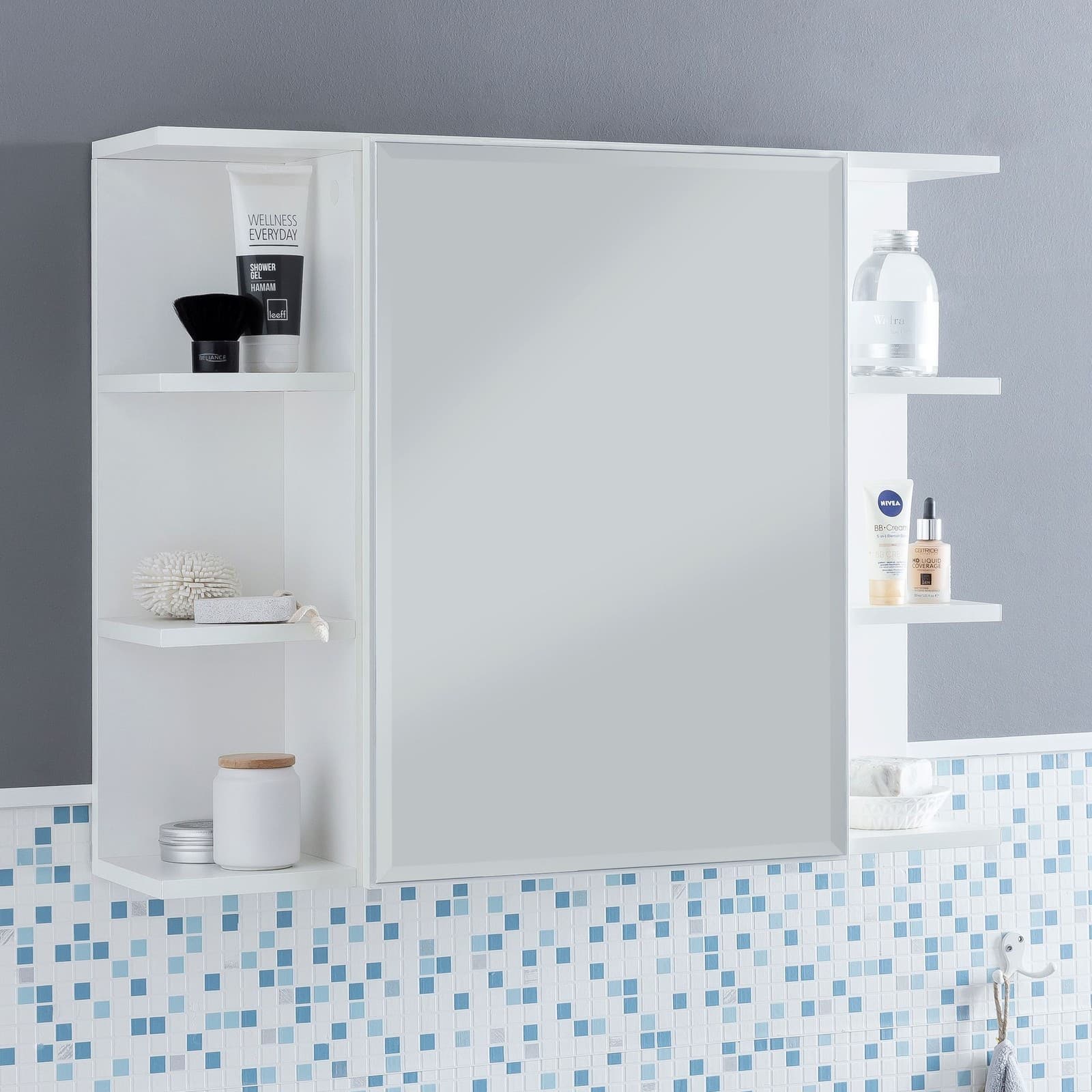 FineBuy moderne Armoire murale en bois miroir 80x64,5x20cm Blanc