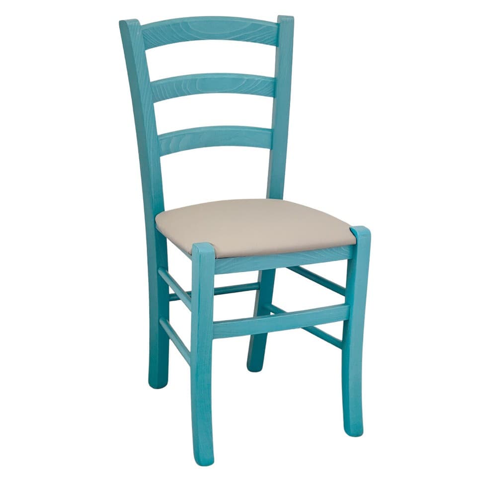 Chaise En Bois Venezia Turquoise Avec Assise En Similicuir Taupe