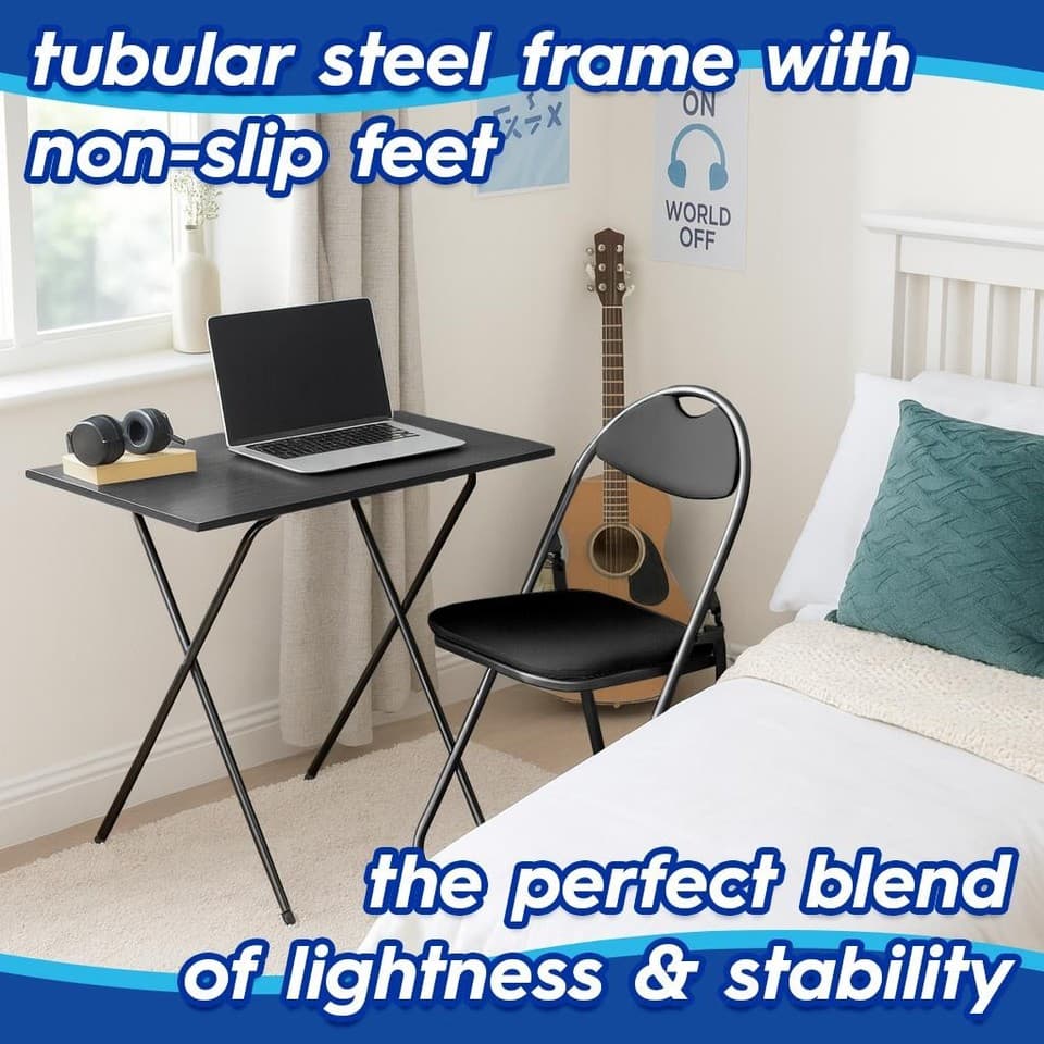Bureau pliante bois Home Office Poste travail l'étude PC portable noir / noir