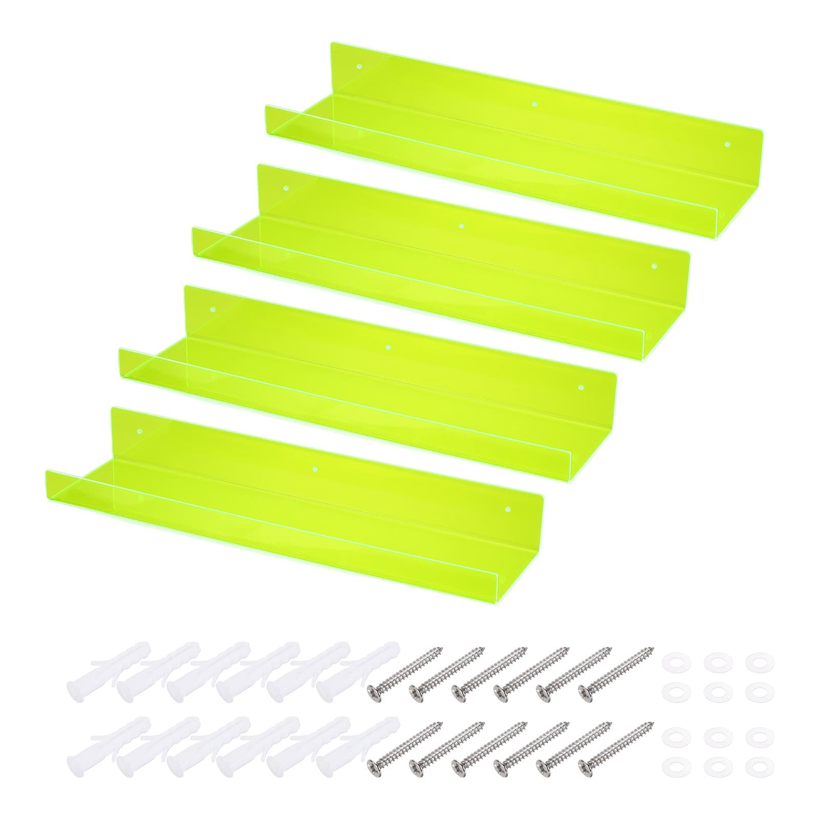 4 étagères acryliques 15 pouces vert fluo pour mur