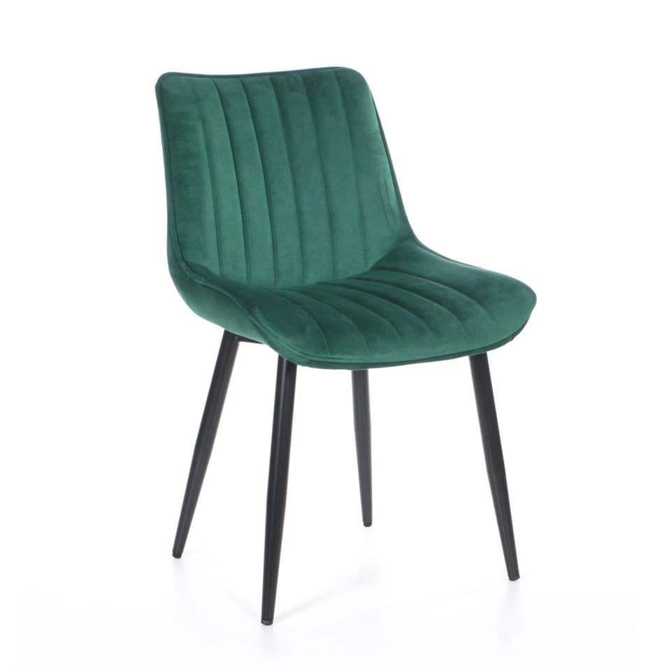 Velours Tapissé Vert Émeraude Dîner Chaise Rembourré Noir Pieds Cuisine