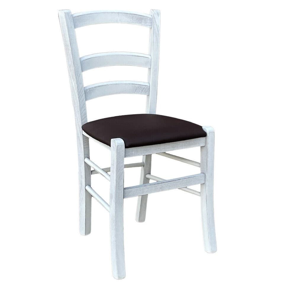 Chaise En Bois Venezia Anticata Blanche Avec Assise Simil Cuir Couleur Marron