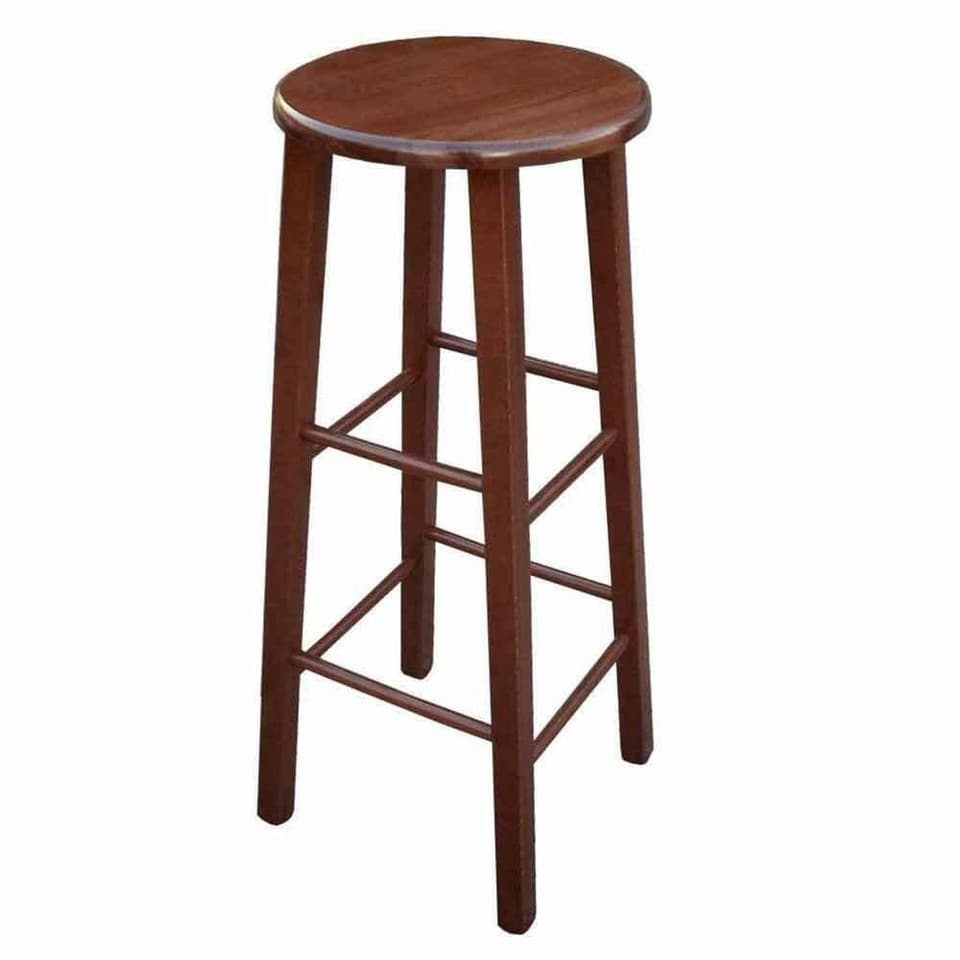 Tabouret Avec Assise Ronde H 80 Cm En Teinte Noyer Foncé Pied Droit Restaurant