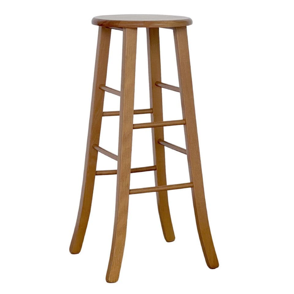Sgabello en Bois Noce Clair 80 cm, Assise Ronde, Piètement Patte de Sabre