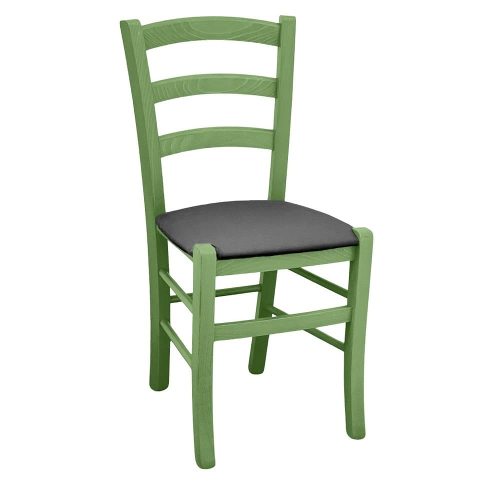 Chaise en Bois Venezia Okaffarefatto Vert avec Assise en Similicuir Anthracite