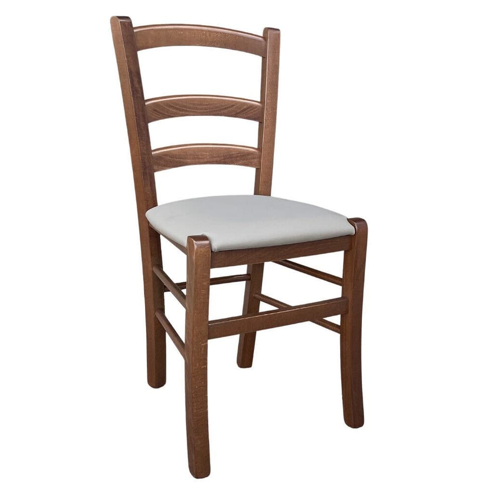 Chaise En Bois Venise Noyer Foncé Avec Assise En Similicuir Rembourrée Taupe