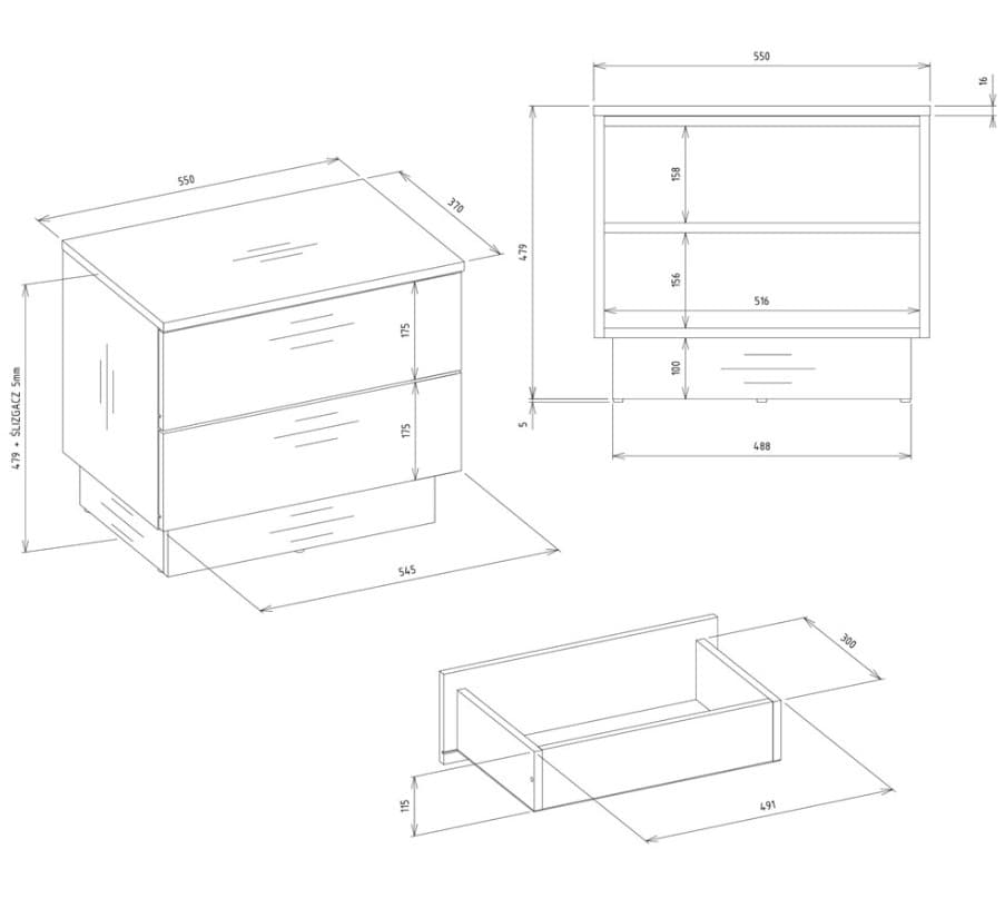 BDW, table de chevet, 55 x 37 x 48 cm L x P x H, armoire de chevet avec 2 tir...