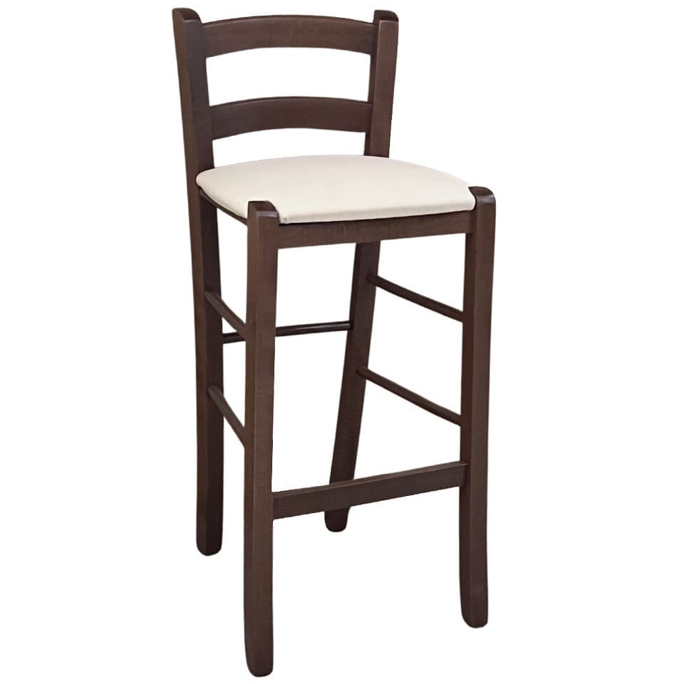 Tabouret en Bois Noyer Sombre H 67 Siège Rembourré Cuir Artificiel Beige/Crème