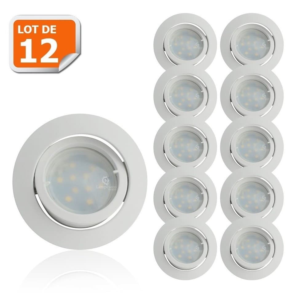 Lot de 12 Spot Led Encastrable Complete Blanc Orientable lumière Blanc Neutre eq