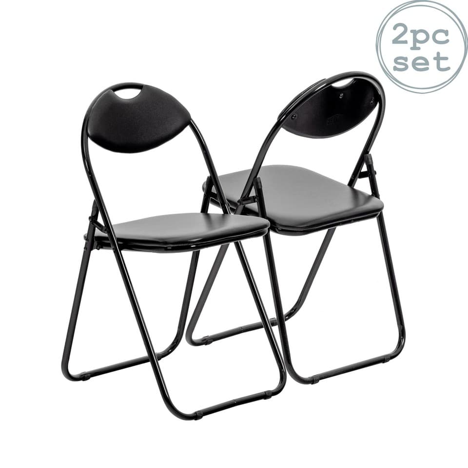 Noir rembourré, pliant, Bureau Chaise de bureau Cadre métal Siège Cadre noir x2