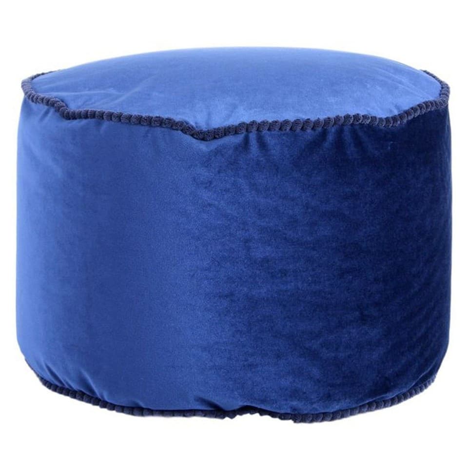 Pouf Rond en Velours "Taj Mahal" 47cm Bleu