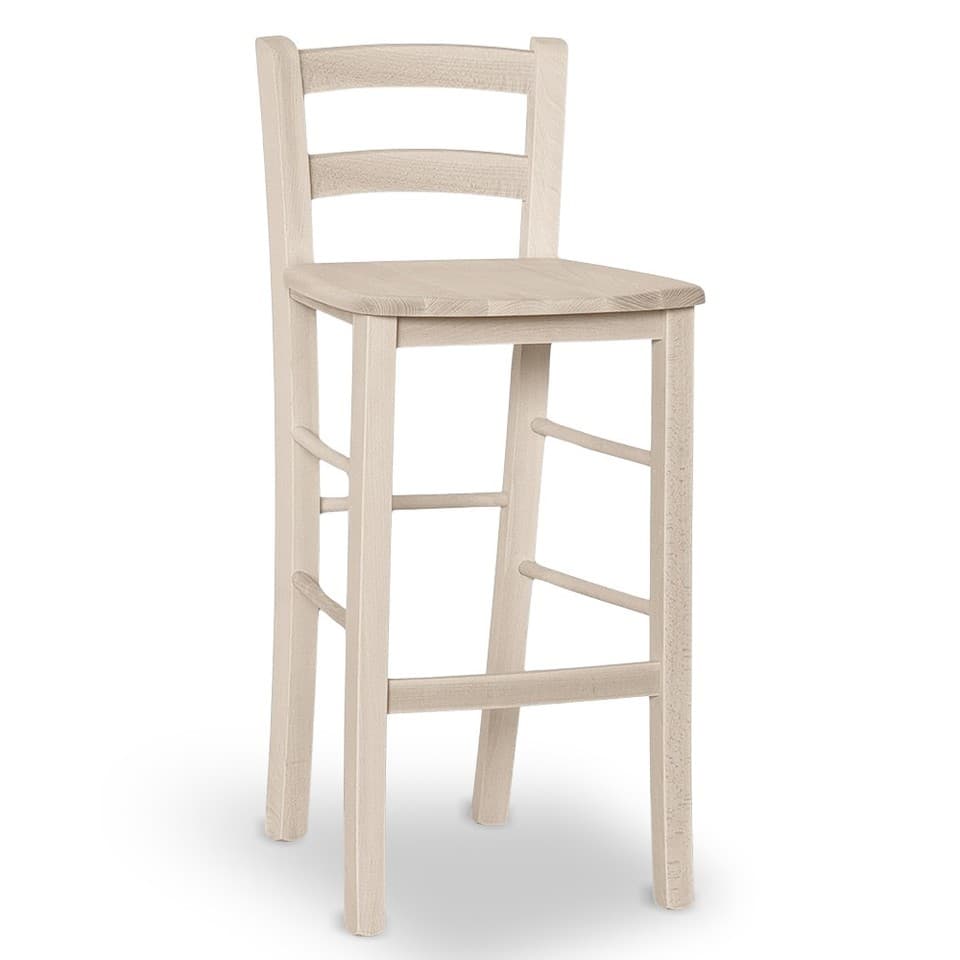 Tabouret En Bois Brut Avec Dossier Et Assise En Bois Massif H 67Cm Restaurant
