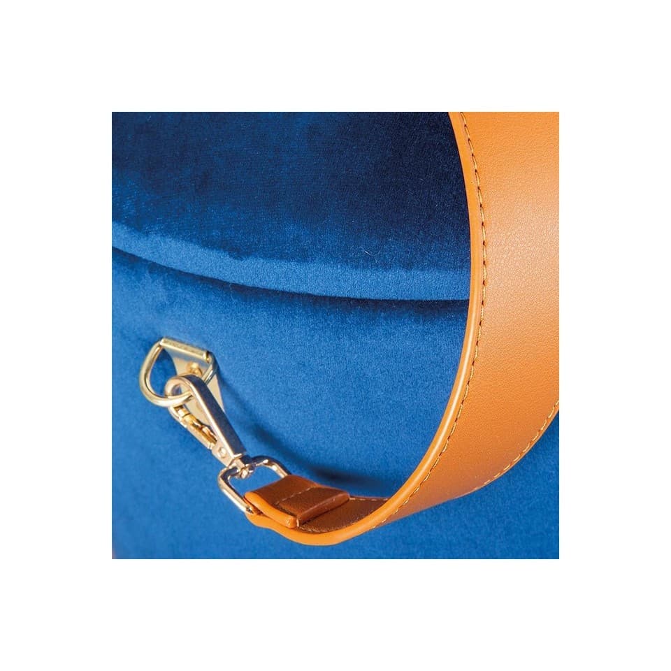 Pouf Coffre en Velours à Sangle "Yola" 45cm Bleu