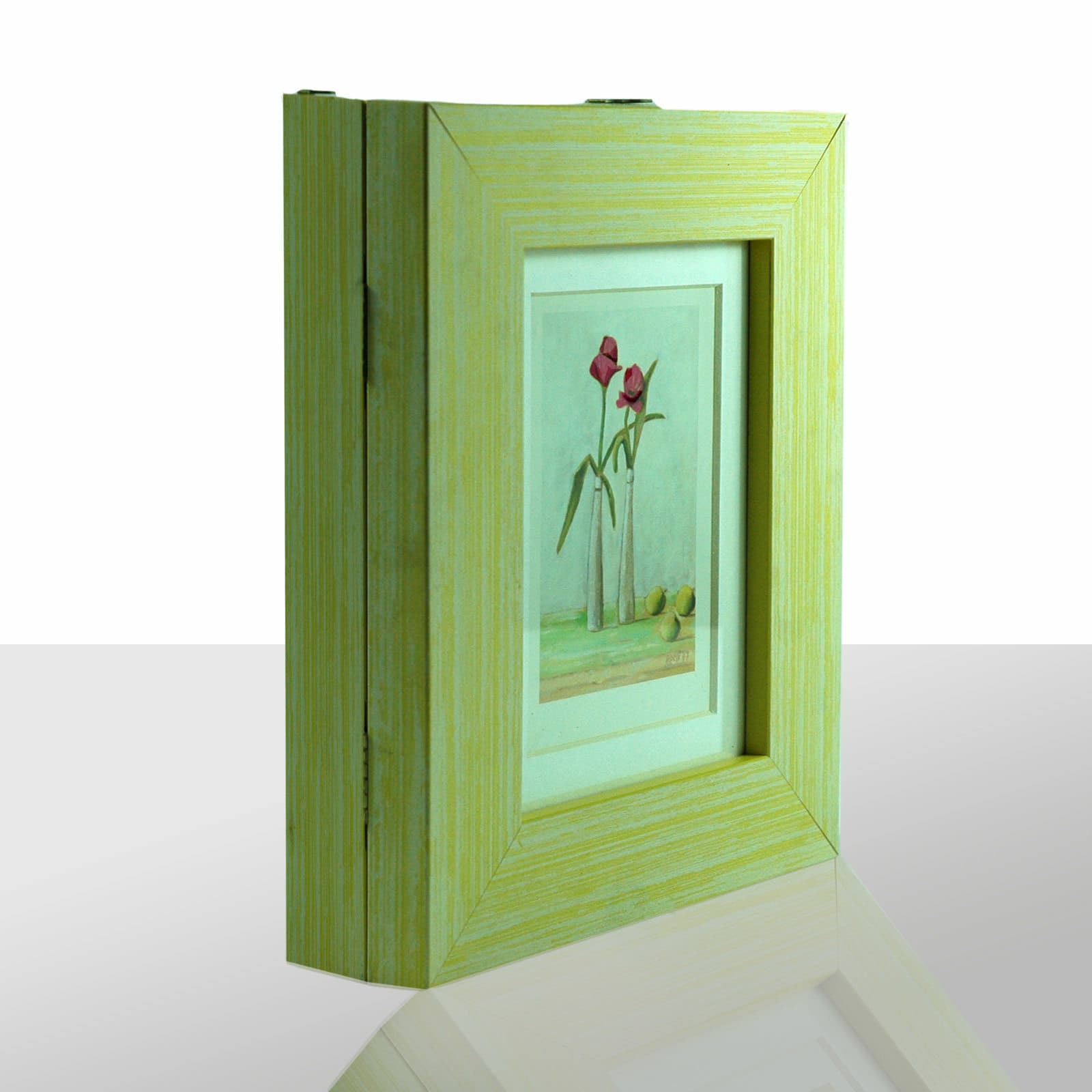 Boîtier à Clés Jaune, Tulipes Roses Avec 3 Pommes Vertes, 27x22x6 cm