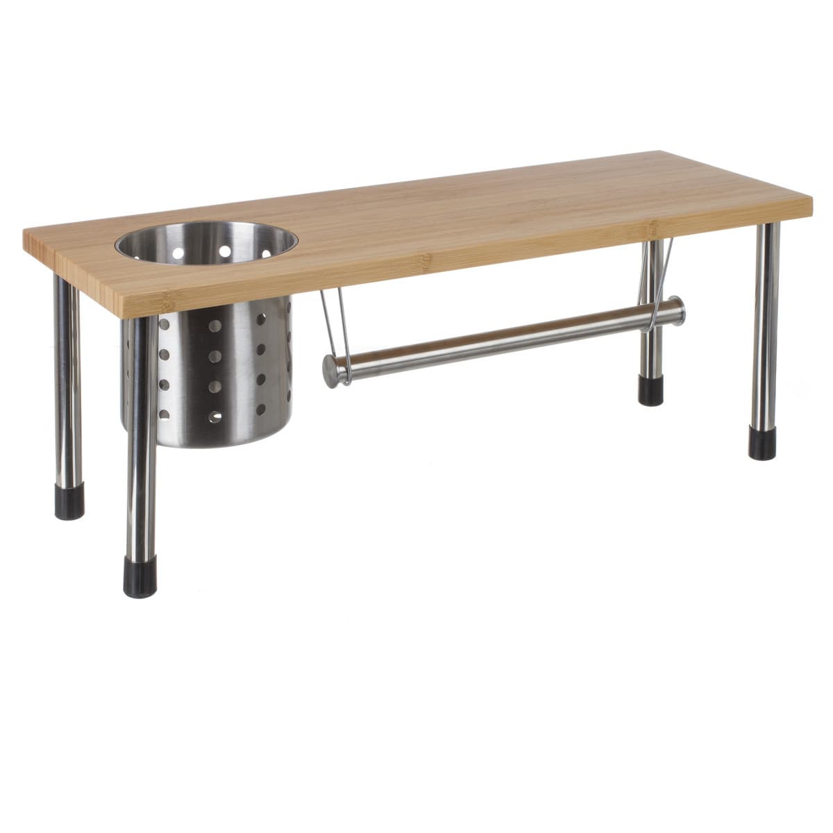 Etagère en bambou 3 en 1 + porte ustensiles inox + Rouleau essui tout Cuisine