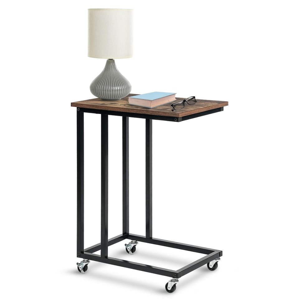 IvoQ Table d'Appoint – Table d'Appoint sur Roulettes – Industriel – Marron Rusti