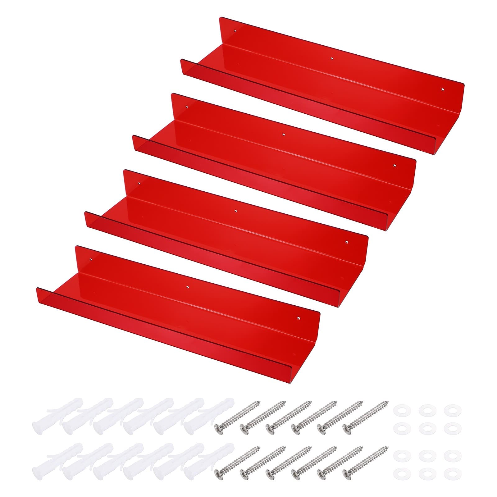4 étagères murales acryliques pour mur, 15 pouces rouges flottantes pour pack