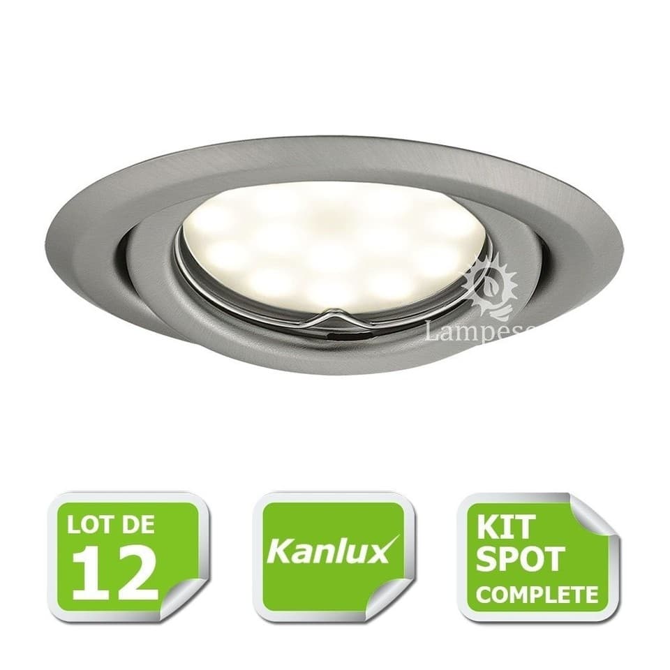 Kit complete de 12 Spots encastrable chrome mat orientable marque Kanlux avec GU