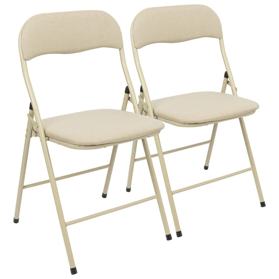 2x Beige Tissu Rembourré Chaise Pliante en Métals Pliable Bureau Chaise