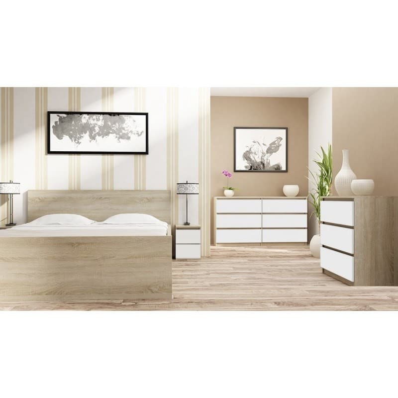 Table de chevet MALWA M2 en chêne blanc, commode Sonoma Mix à 2 tiroirs, table d