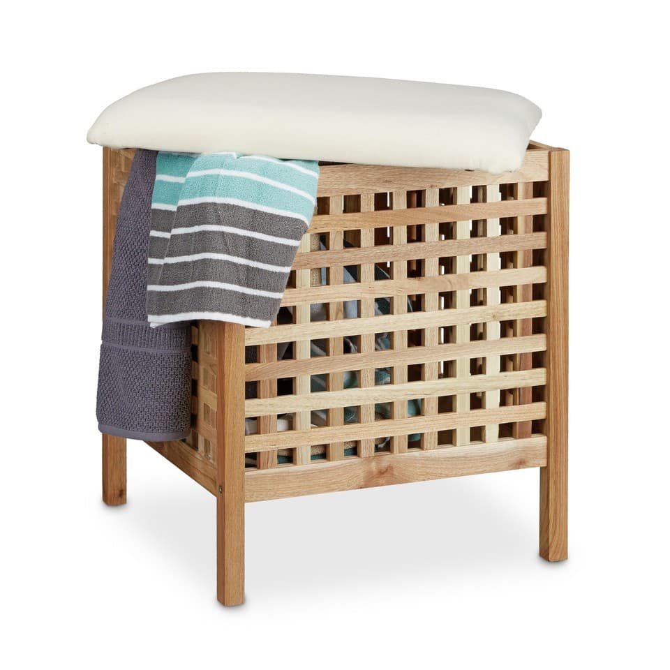 Tabouret de salle de bain coffre à linge trieur cosmétique 52 L 5 kg résistant