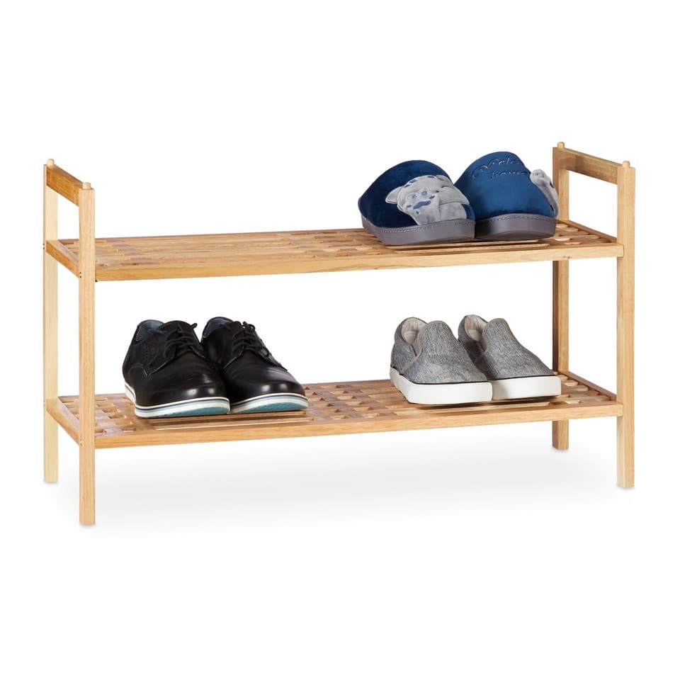 Étagère à chaussures 2 étagères bois naturel étagère à chaussures empilable