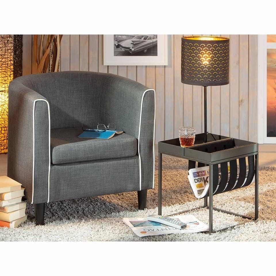 Table d'Appoint Design "Porte-Magazine" 40cm Gris