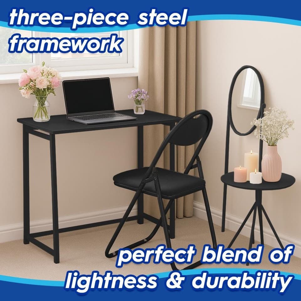 Harbour Housewares Deluxe Bois Pliage Pliant Space Saving 80cm Noir