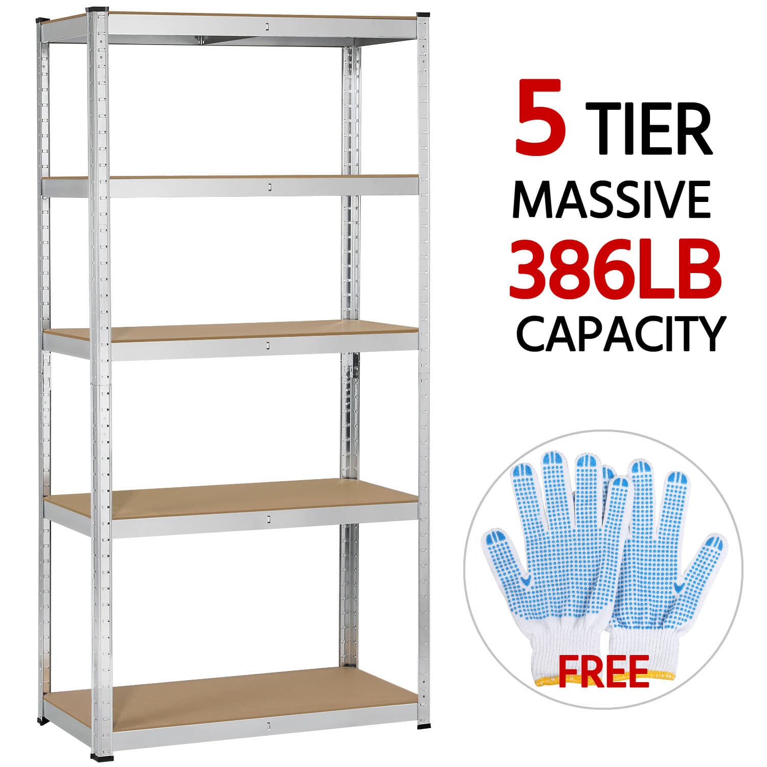 Etagère de Rangement 5 Tablettes Charge Lourde 875KG MDF Métal Galvanisé Atelier