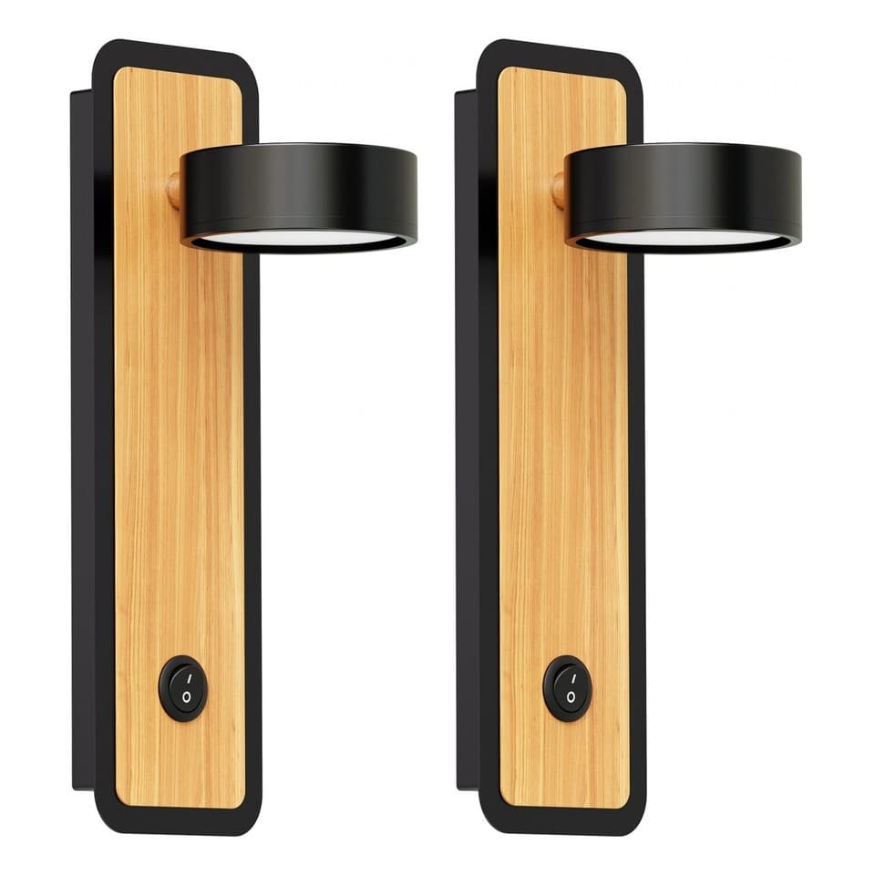 2x lampe de lecture/applique murale RUTI interrupteur noir/imitation bois mat 1x
