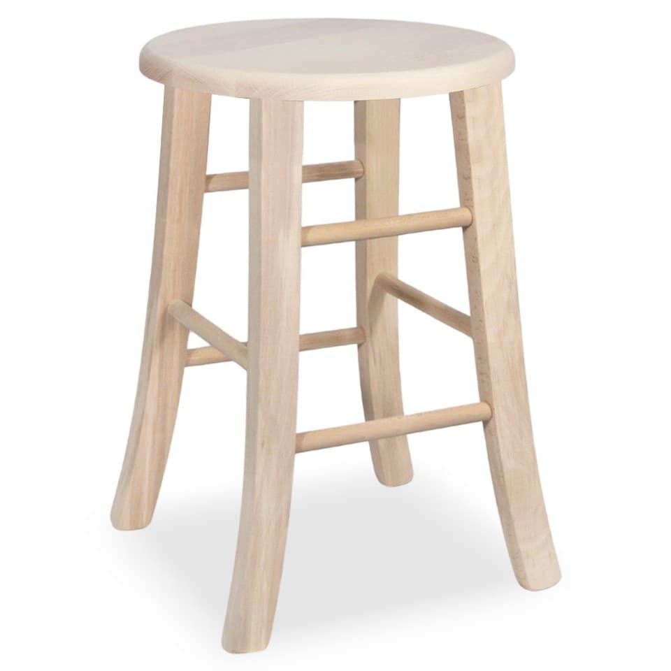 Sgabello en bois brut à peindre 47 cm, assise ronde, pieds courbés
