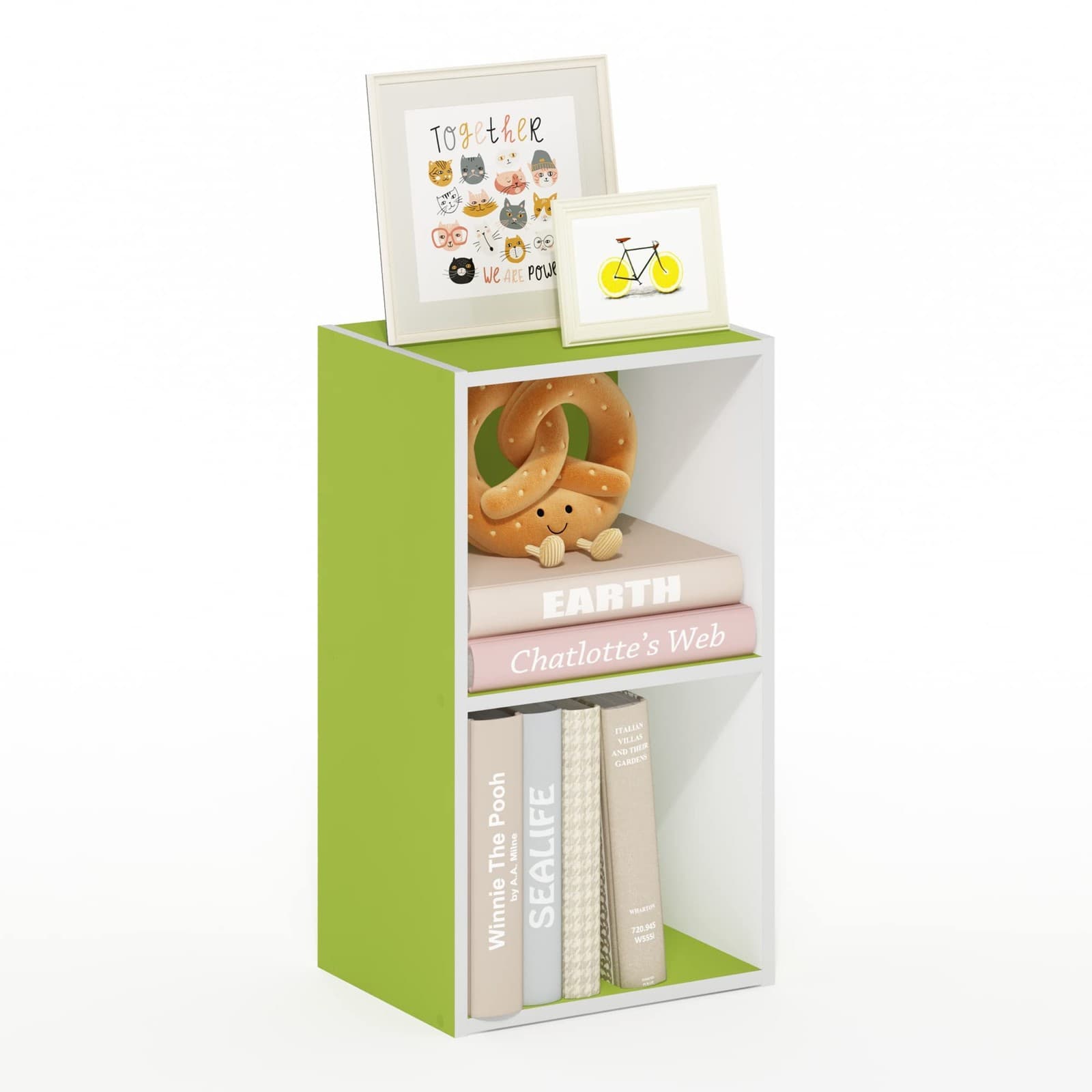 Pasir Étagère ouverte à 2 niveaux, Blanc/Vert, 2Tier Cube