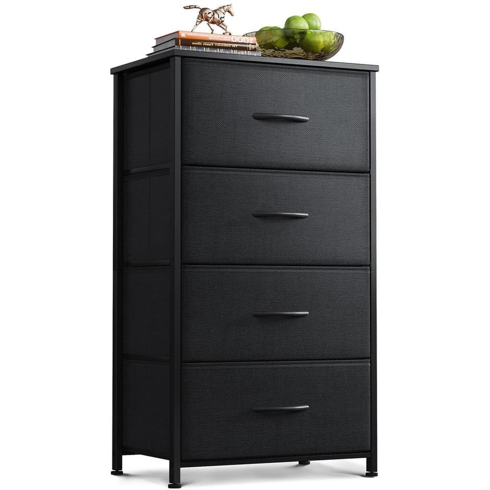 Commode Chambre Adulte, avec 4 Tiroirs, Petite Commode Haute avec Tiroir